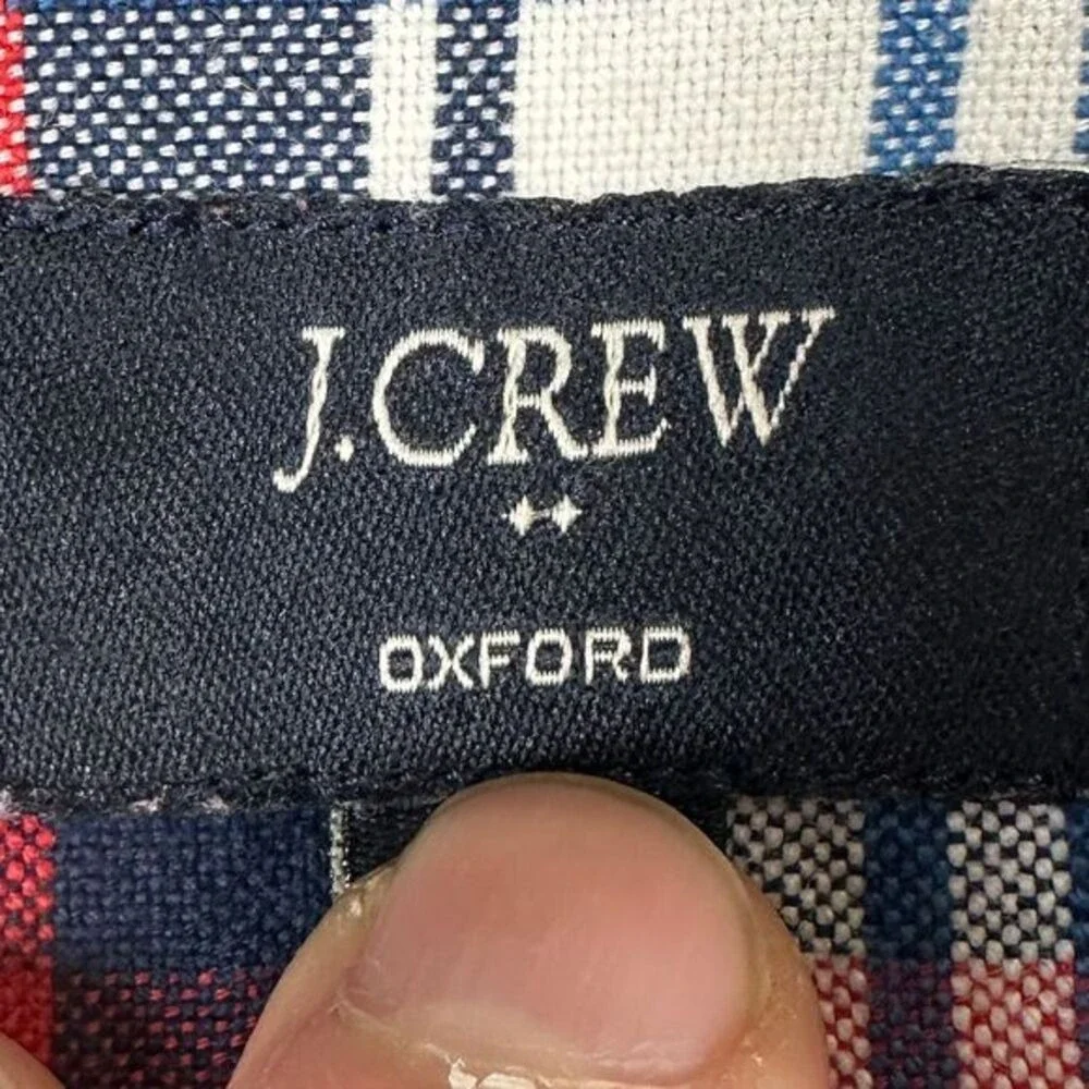 J Crew Oxford Button Down Shirt Adult Medium Red Blue Plaid Slim Fit Pocket Mens